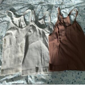 Amazon Women's Ribbed Tank Tops - White, Cream, and Brown